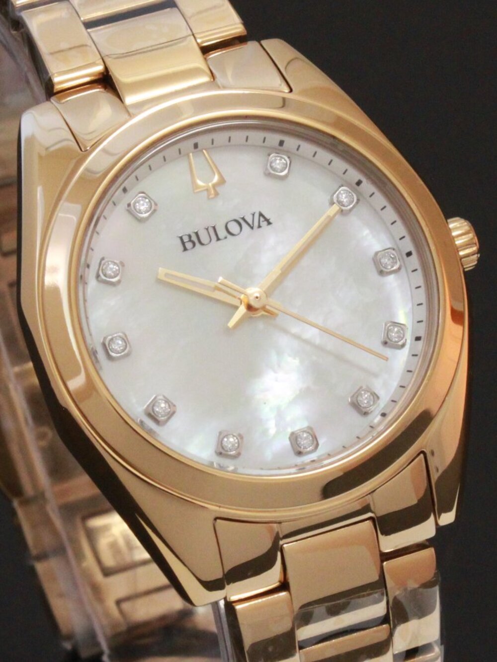 Bulova Ladies Surveyor Quartz Watch Diamond Indices MOP Dial Gold Tone 31mm - Picture 8 of 12